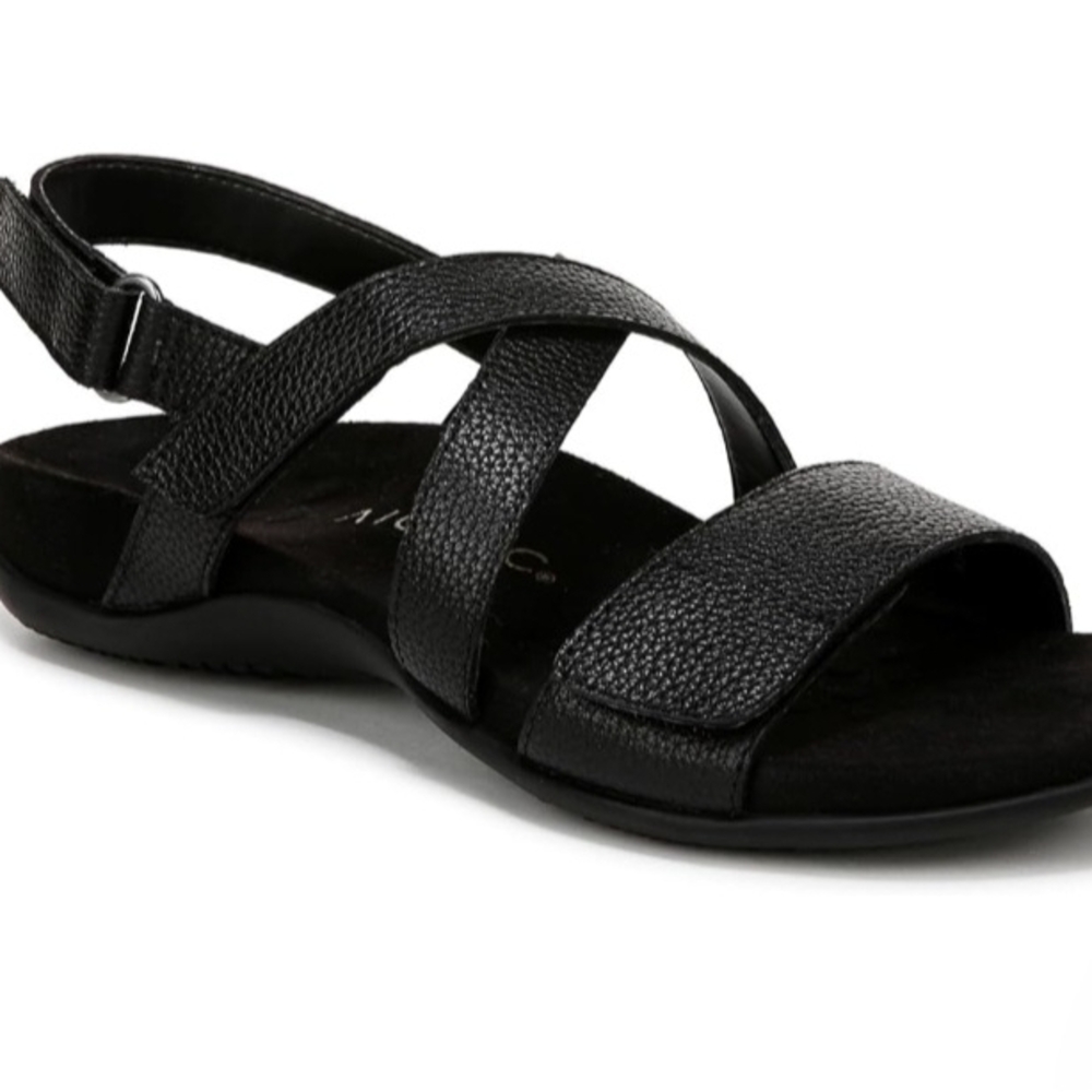 Vionic Black Textured Leather Slingback Sandal